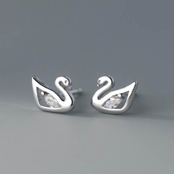 Sterling Silver Swan Bird Earrings (Also comes in Rose Gold) - Picture 1 of 6
